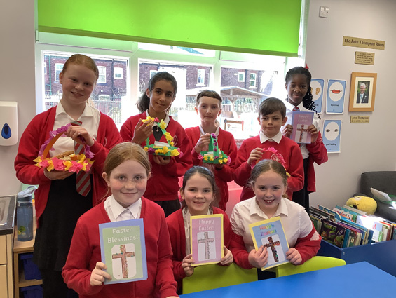 Cafod Club Easter cards and baskets with treats delivered to Hourigan House - April 2025